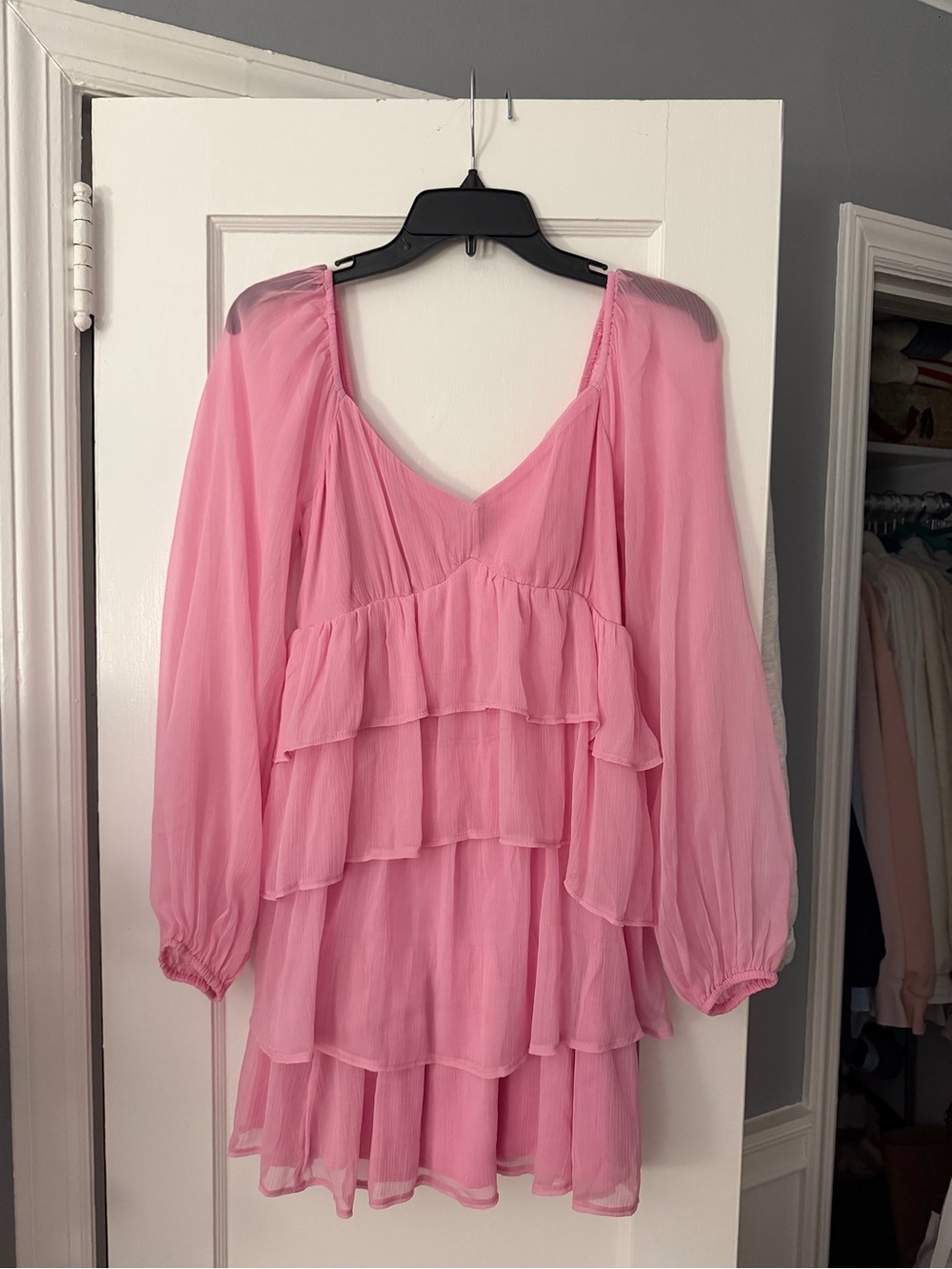 Pink Abercrombie and Fitch Tiered Chiffon Ruffle Dress